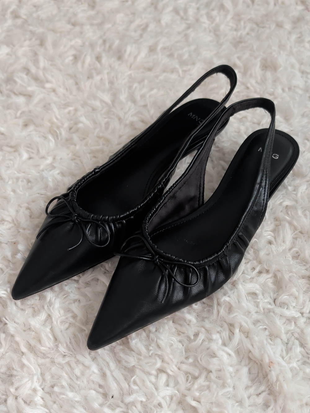 Mango Ankle Sling Pointed Toe Kitten Heels  - Black